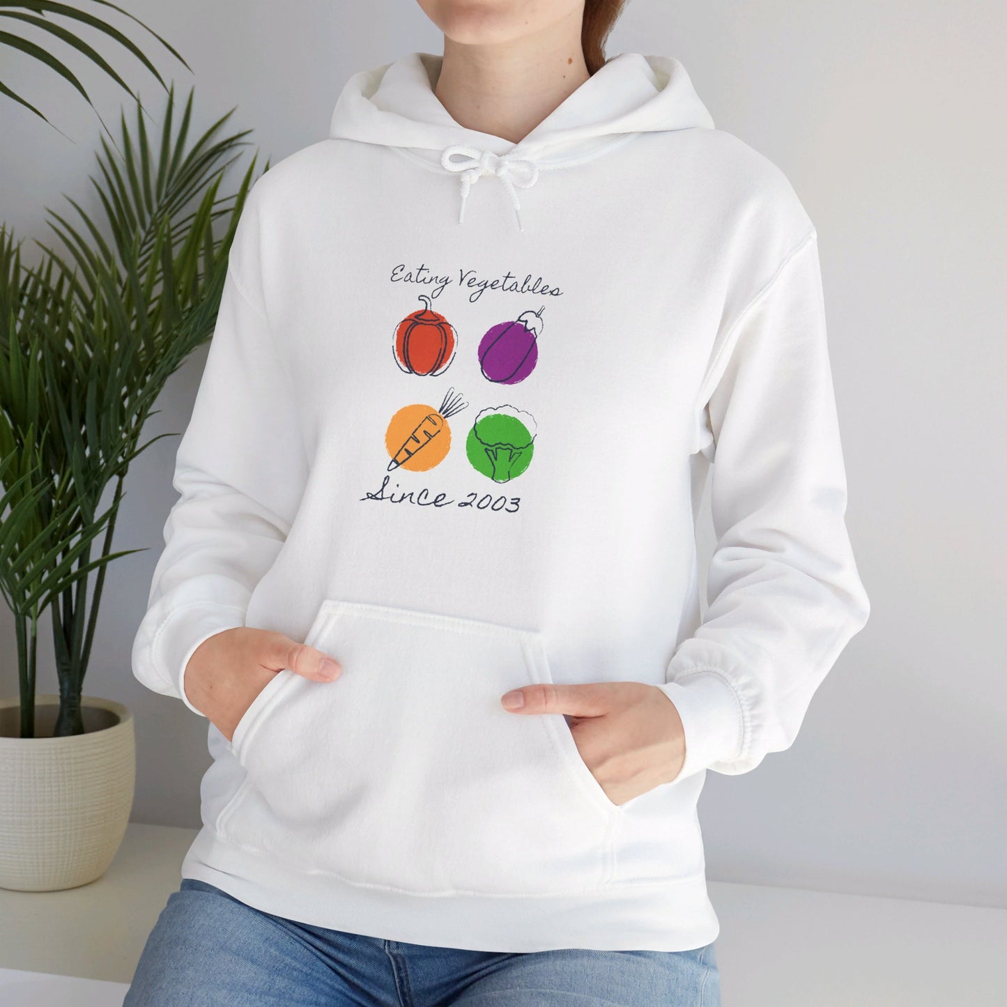 Year of Birth “Eating Vegetables” design Unisex Hoodie with your choice of year.