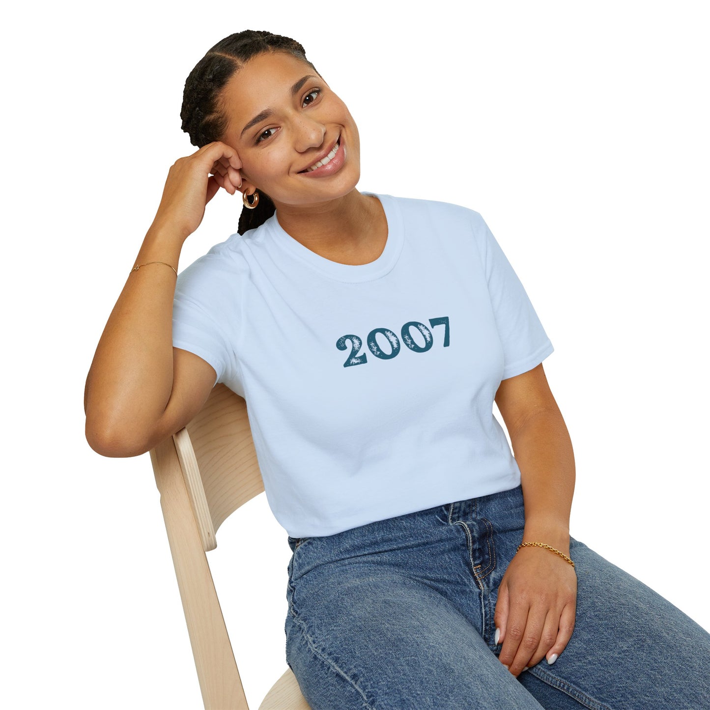 Uni Sex Year Of Birth  'Faded Letter' design SoftStyle T shirt with your choice of year.