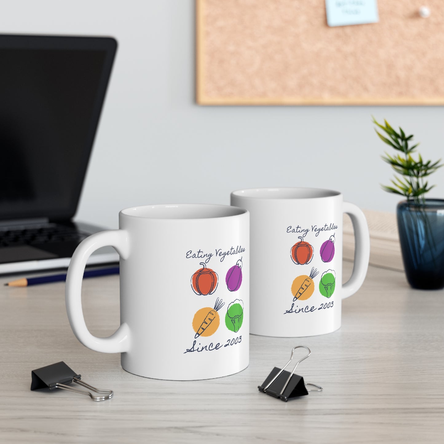 Year of Birth "Eating Vegetables" Design Mug with your choice of year of birth.