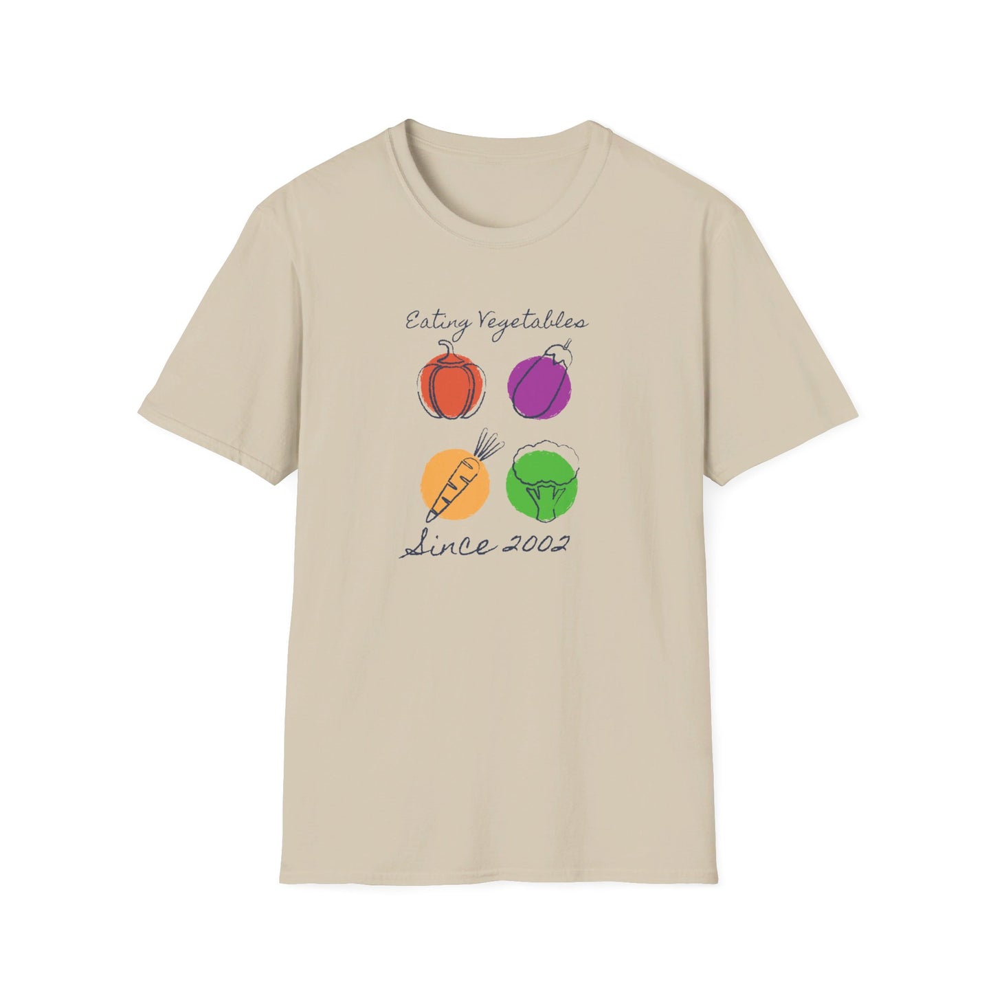 Year Of Birth Unisex 'Eating Vegetables' design Ringspun T shirt