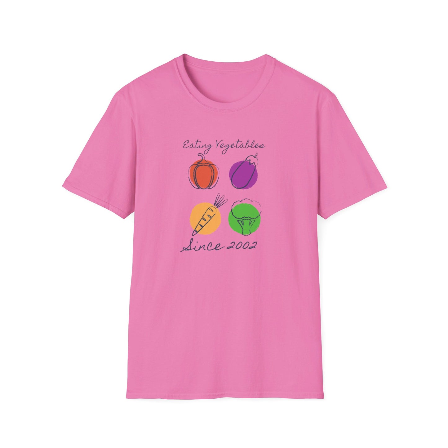 Year Of Birth Unisex 'Eating Vegetables' design Ringspun T shirt