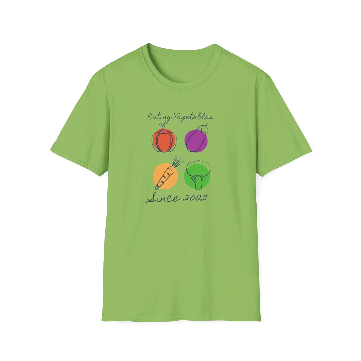 Year Of Birth Unisex 'Eating Vegetables' design Ringspun T shirt