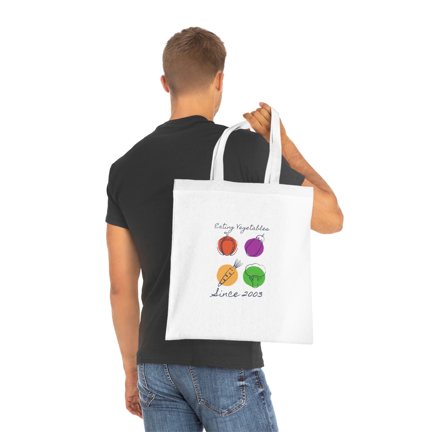 Year of Birth “Eating Vegetables” design Cotton Tote with your choice of year.