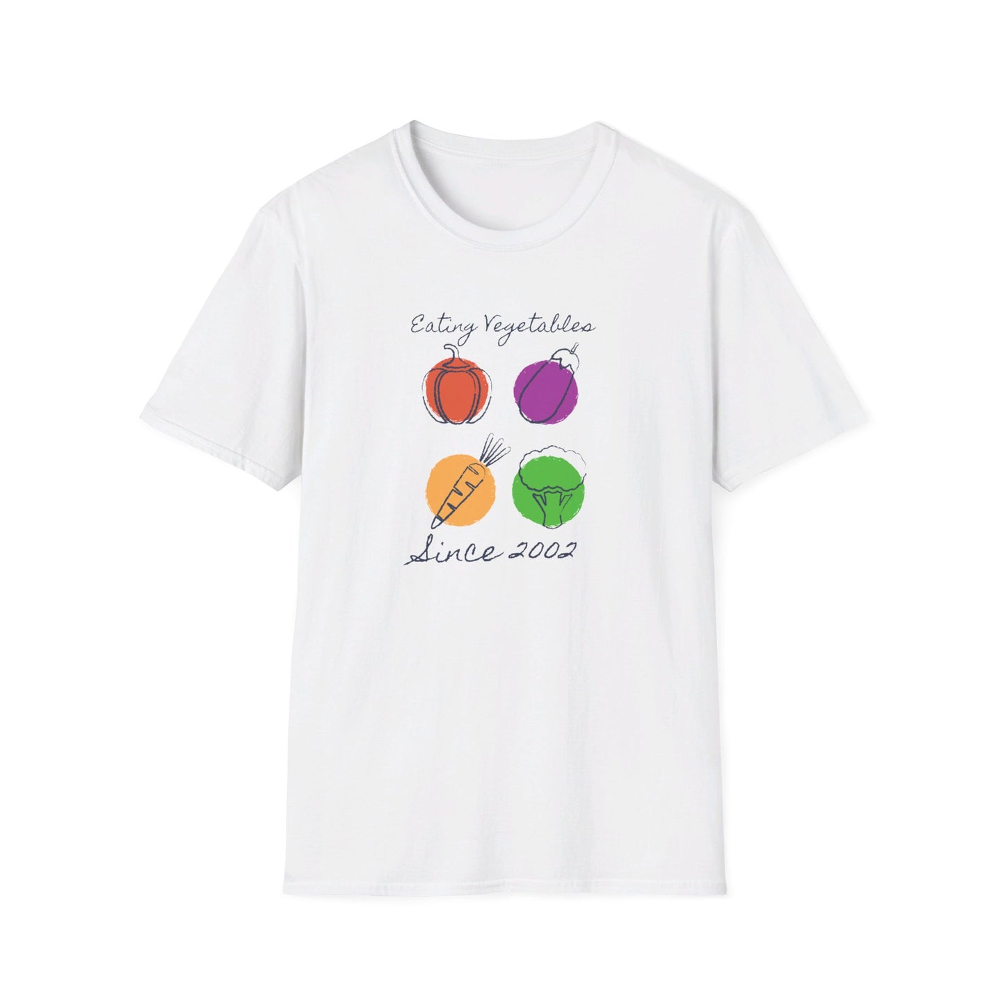 Year Of Birth Unisex 'Eating Vegetables' design Ringspun T shirt