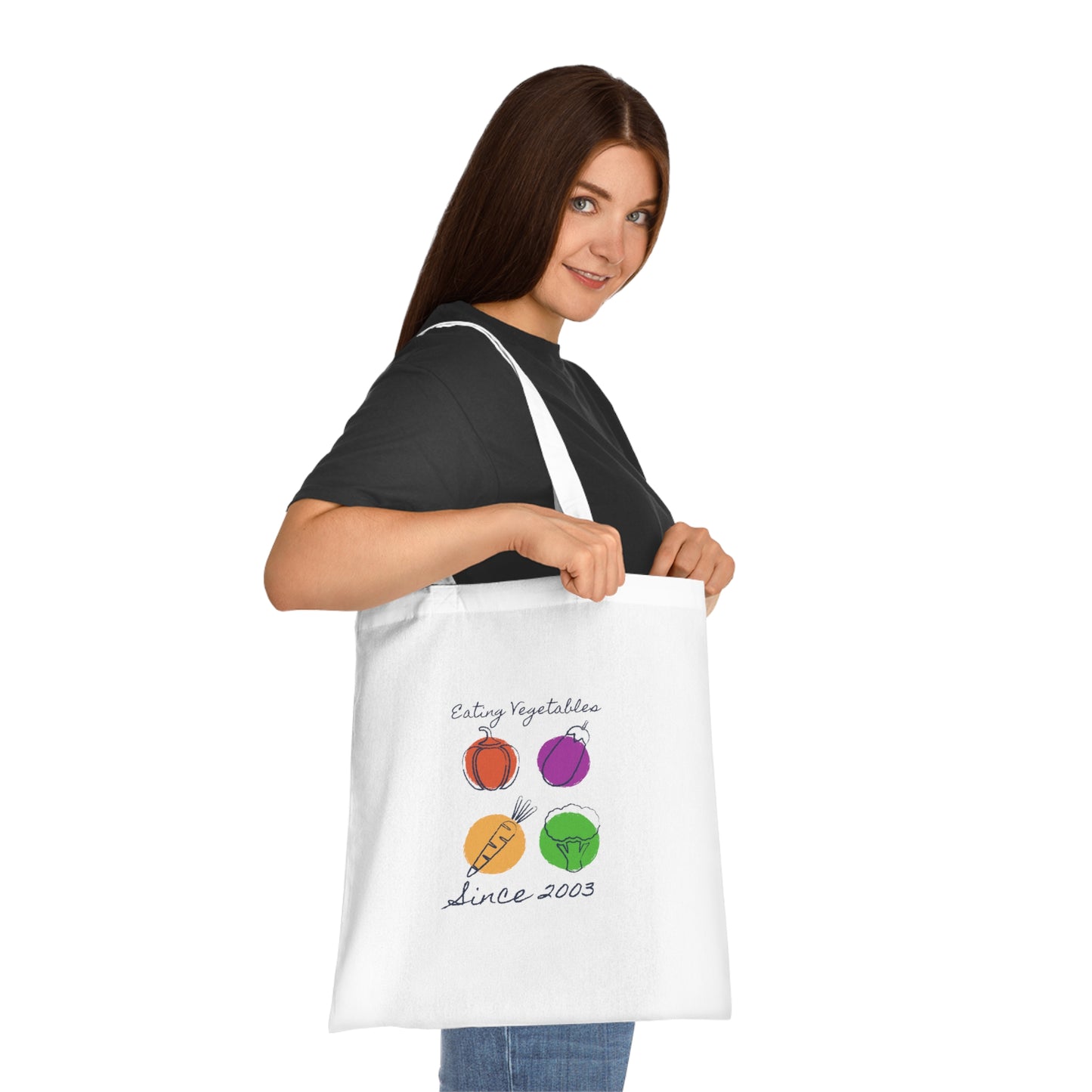 Year of Birth “Eating Vegetables” design Cotton Tote with your choice of year.