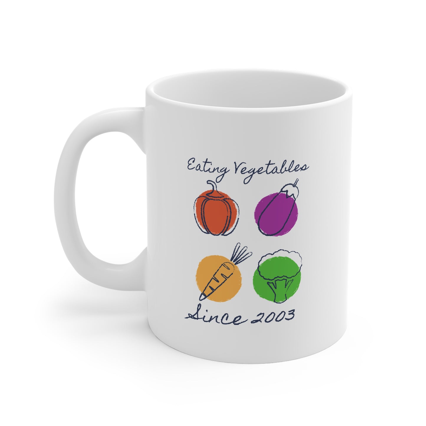 Year of Birth "Eating Vegetables" Design Mug with your choice of year of birth.