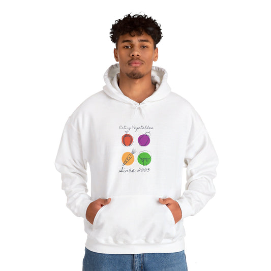 Year of Birth “Eating Vegetables” design Unisex Hoodie with your choice of year.