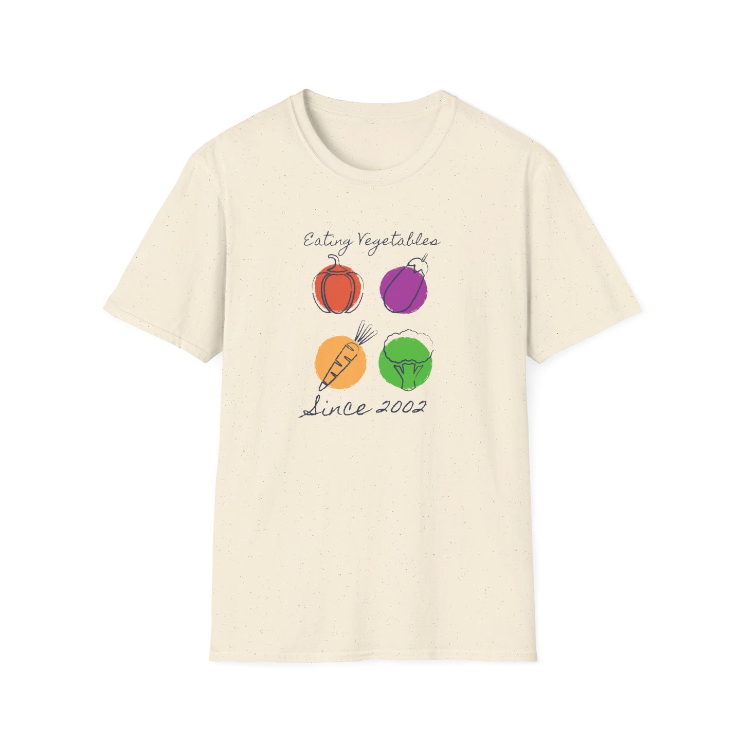 Year Of Birth Unisex 'Eating Vegetables' design Ringspun T shirt