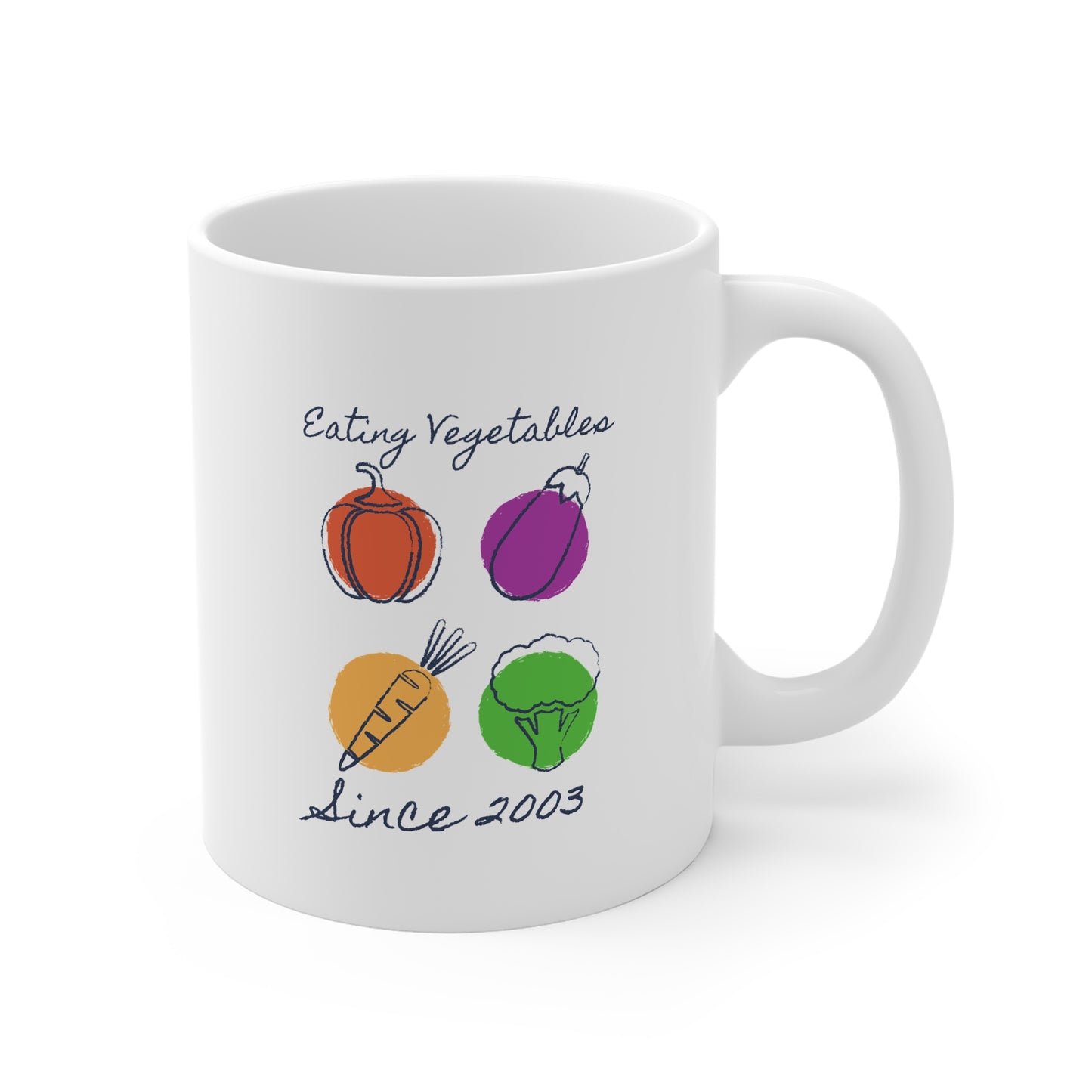 Year of Birth "Eating Vegetables" Design Mug with your choice of year of birth.